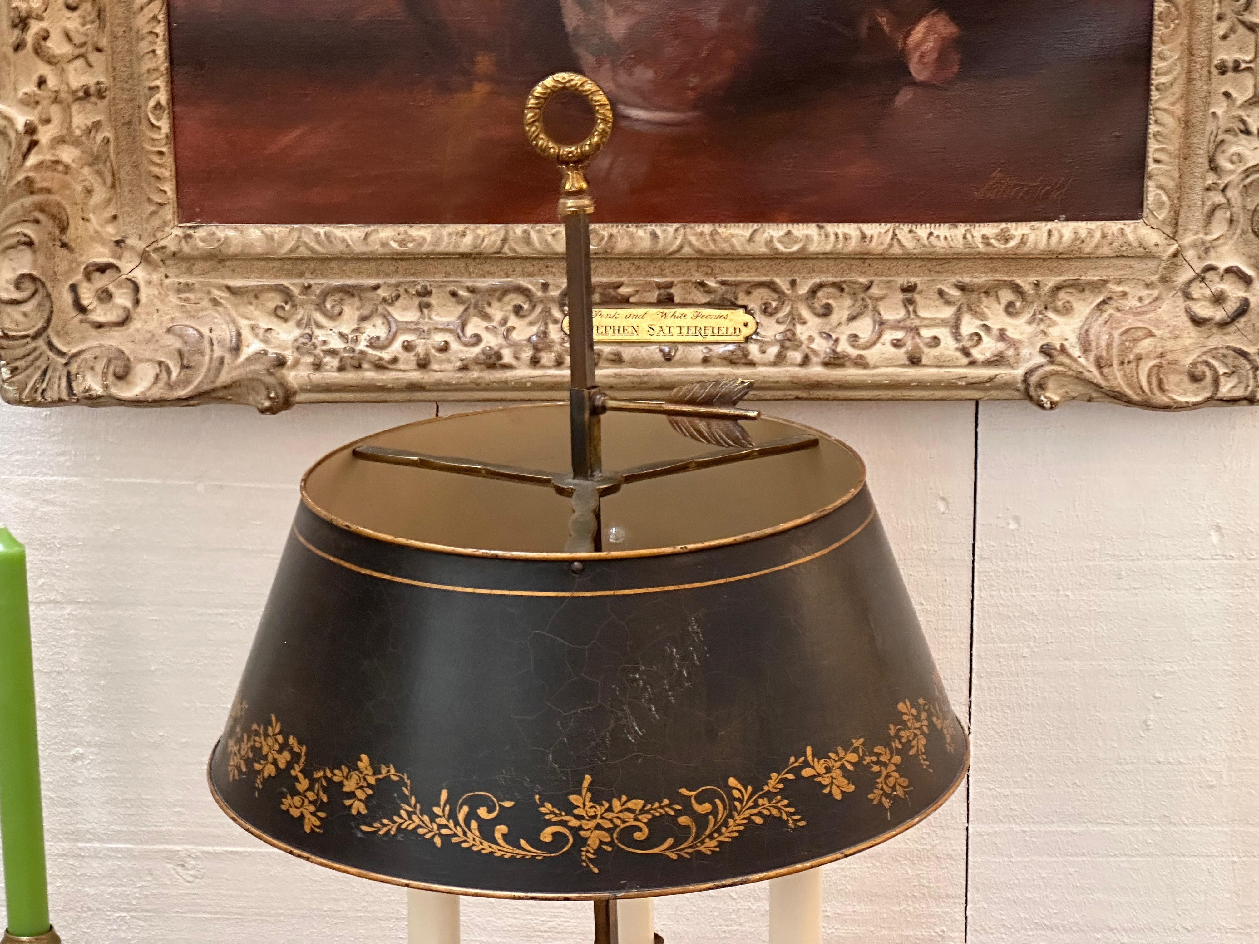 French 1950s Bronze Tone Metal Bouillotte Lamp