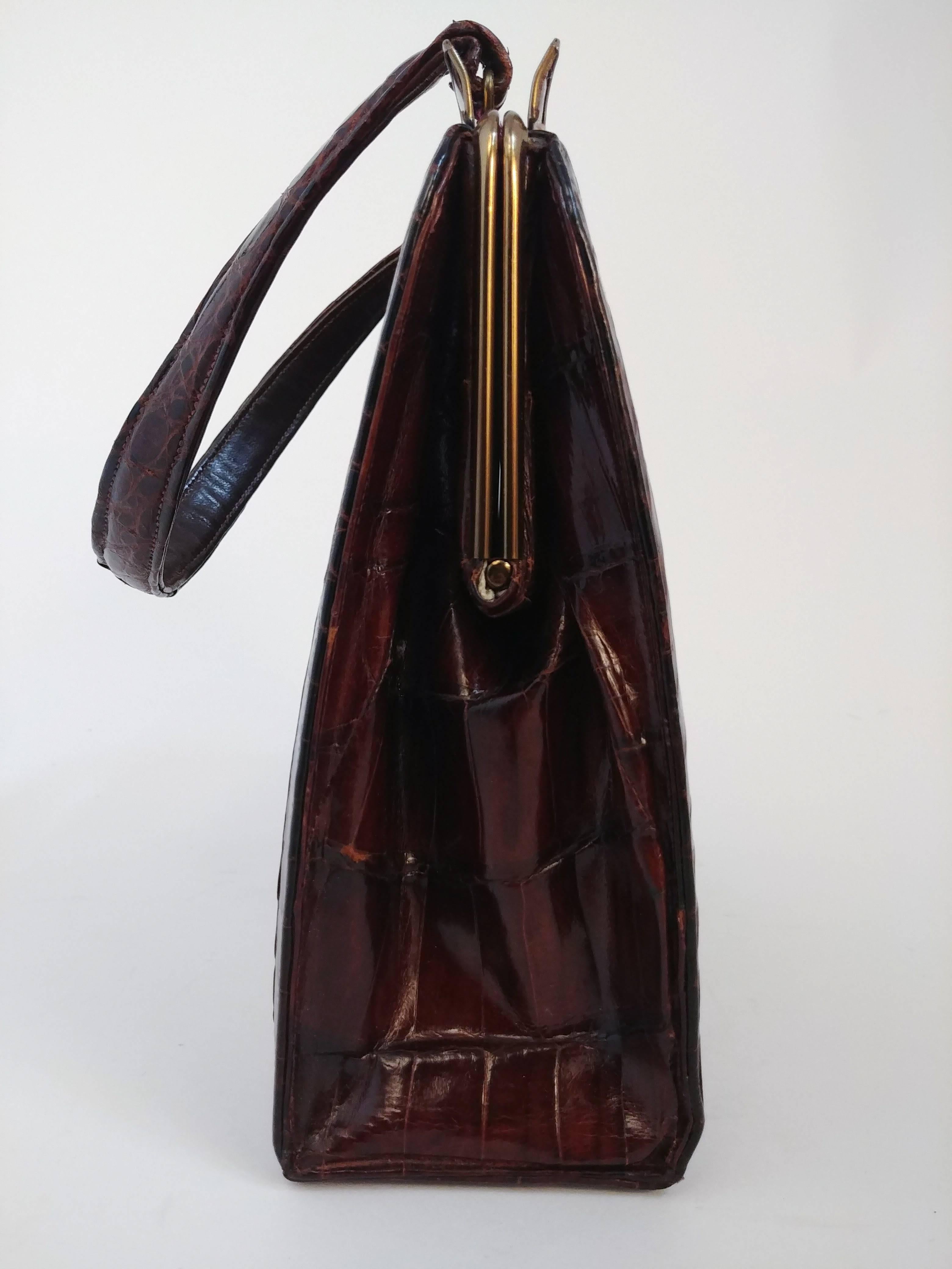 Black 1950s Brown Alligator Handbag