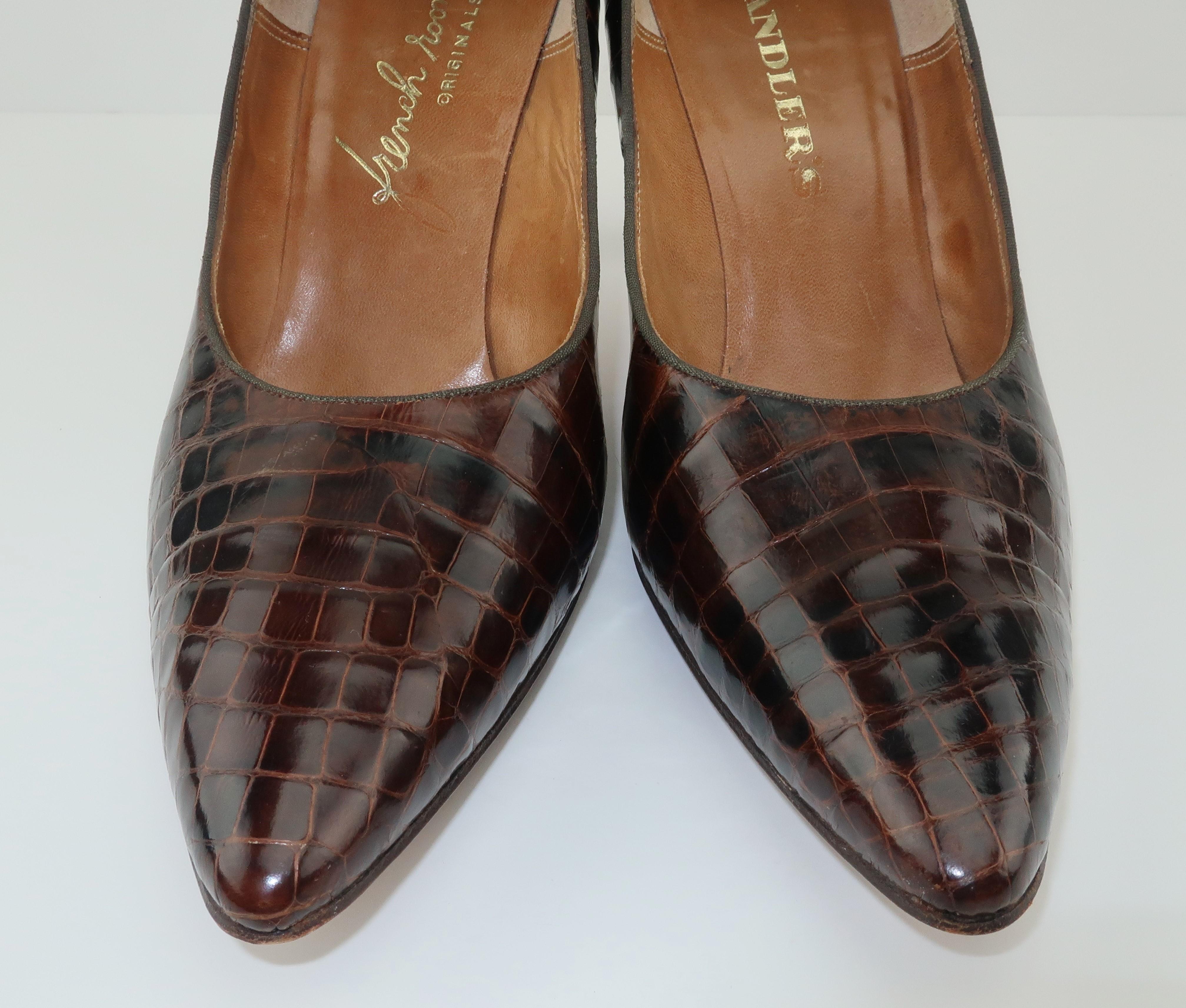 Black 1950’s Brown Alligator Stiletto Shoes Sz 8 B