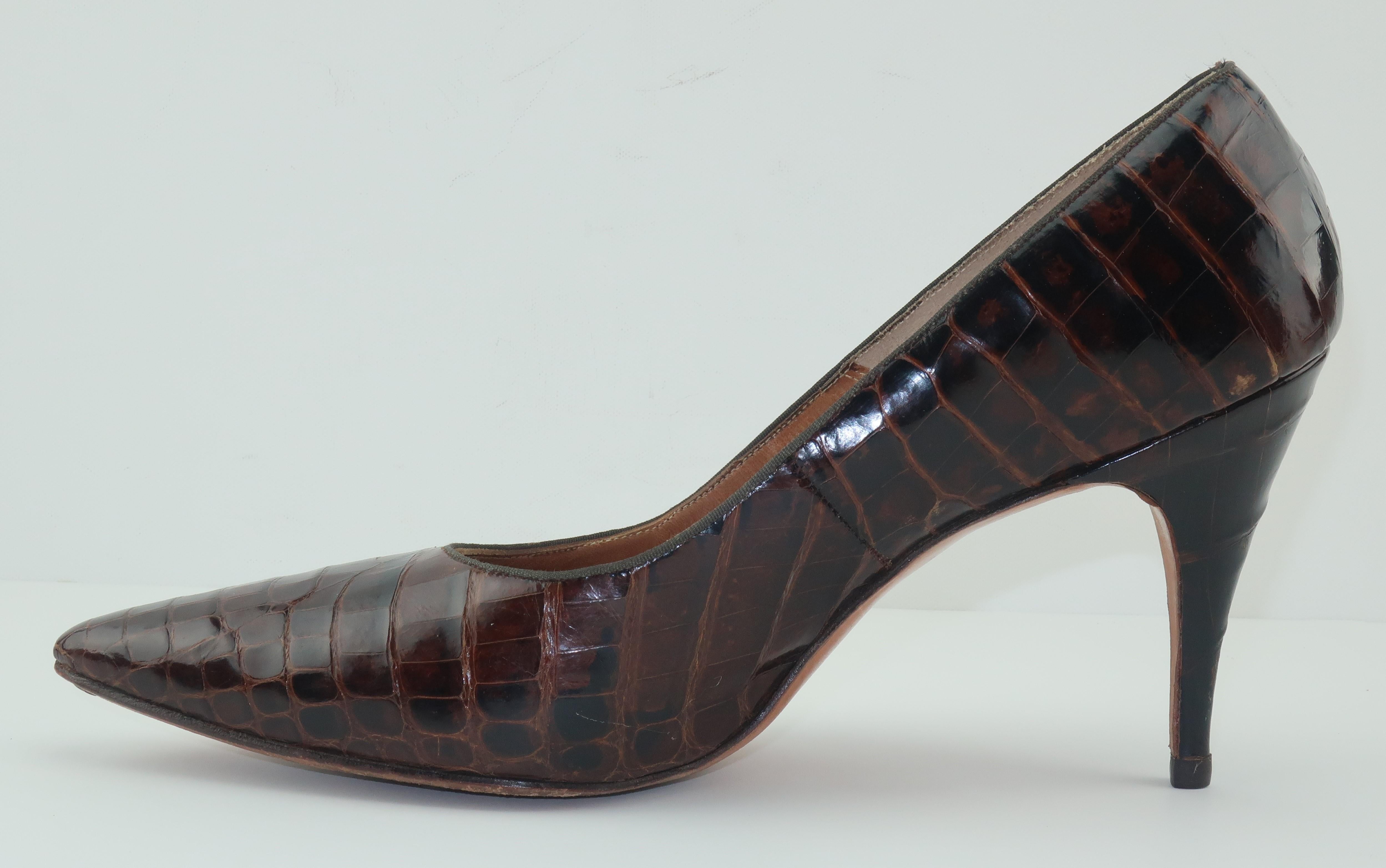 Women's 1950’s Brown Alligator Stiletto Shoes Sz 8 B