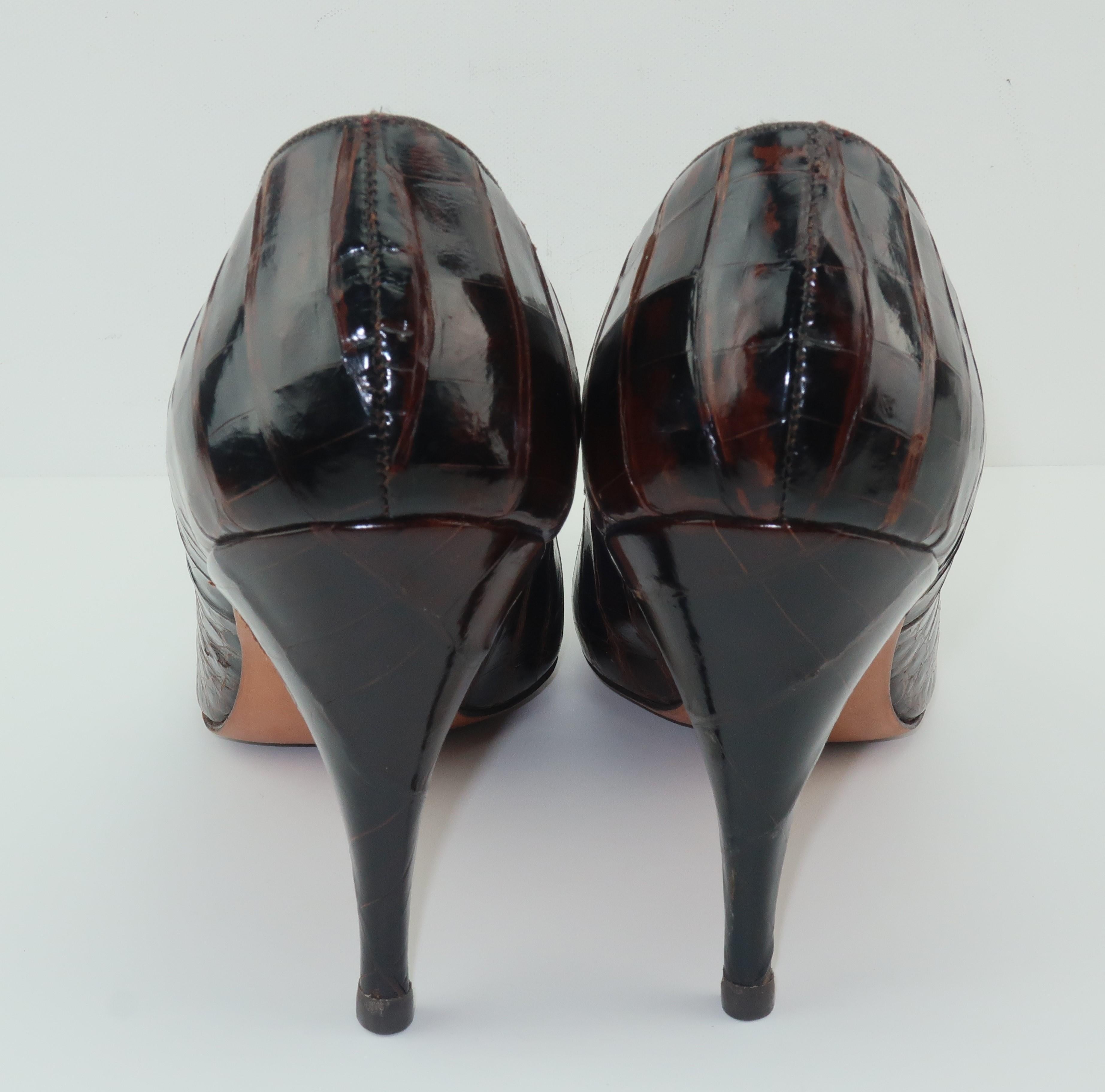 1950’s Brown Alligator Stiletto Shoes Sz 8 B 1