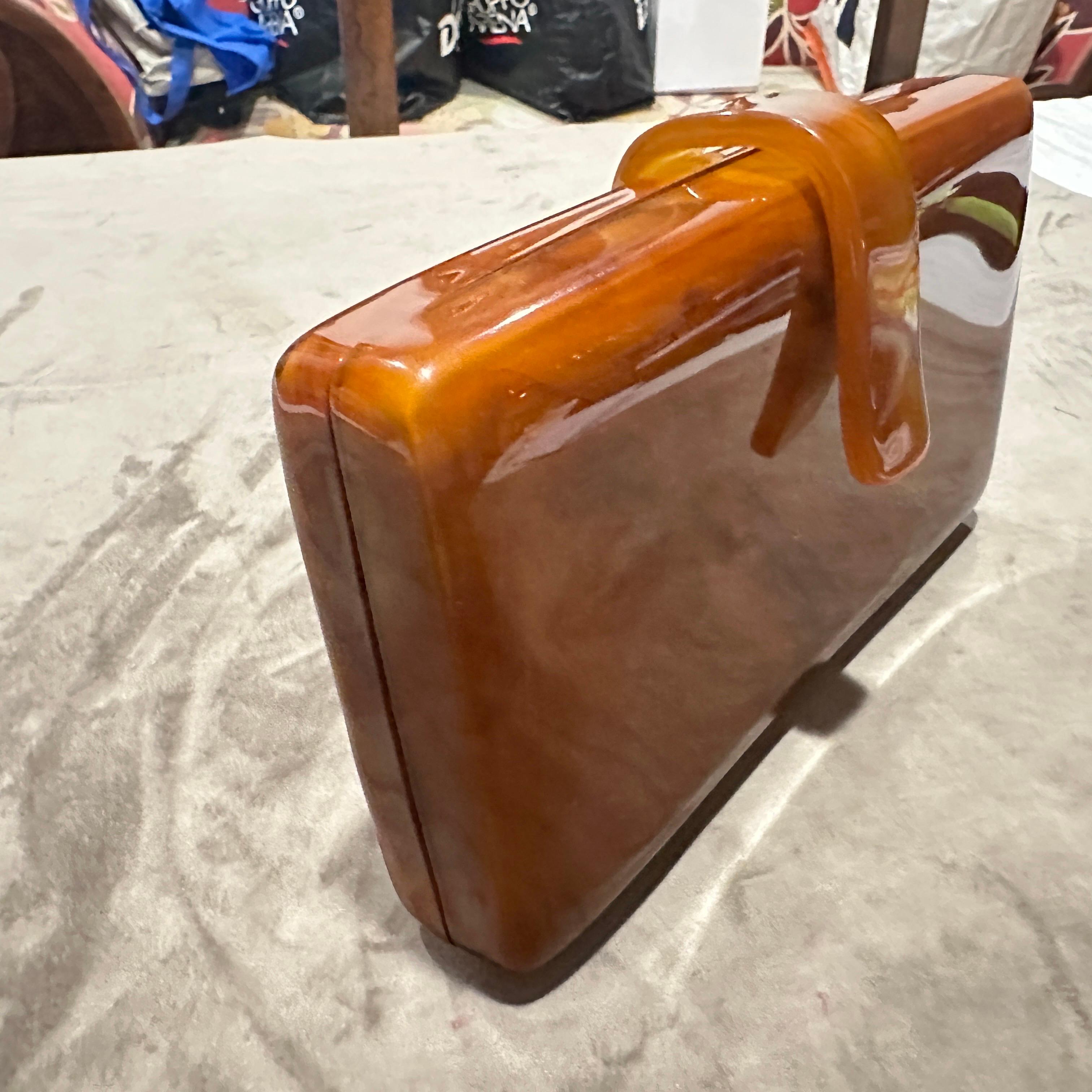 1950s Brown Bakelite and Leather Italian Clutch Bag For Sale 4