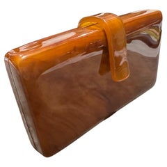 1950s Brown Bakelite and Leather Italian Clutch Bag