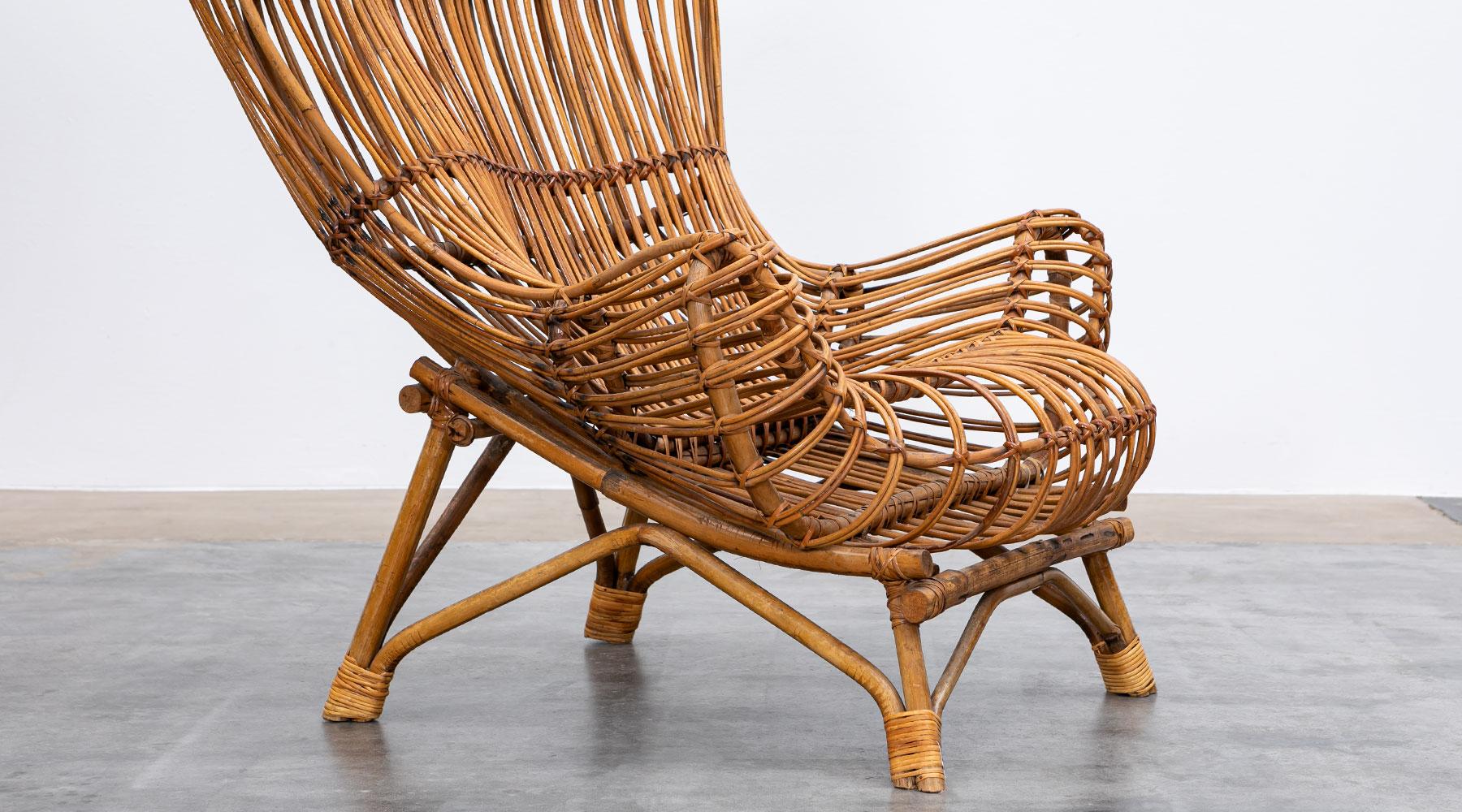 1950s Brown Basketwork Lounge Chair by Franco Albini 4