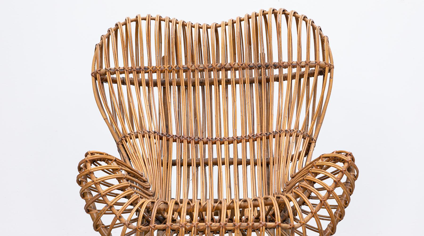 1950s Brown Basketwork Lounge Chair by Franco Albini 8