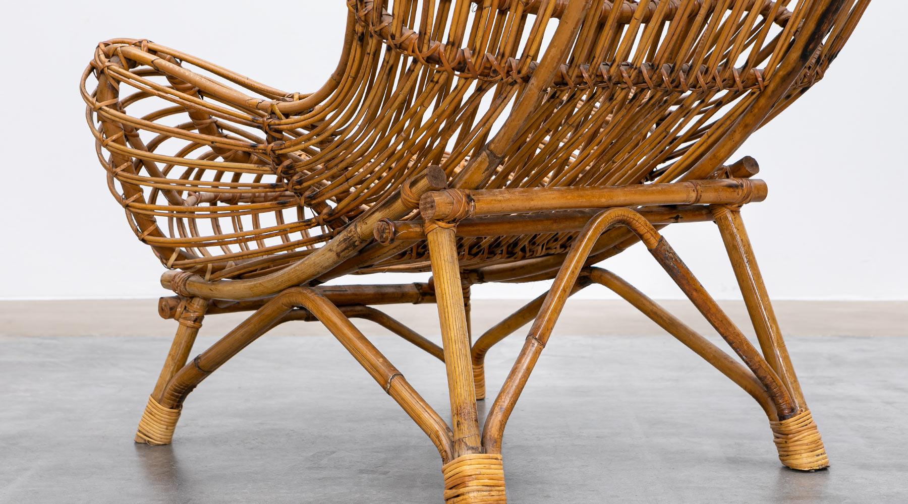 1950s Brown Basketwork Lounge Chair by Franco Albini 9