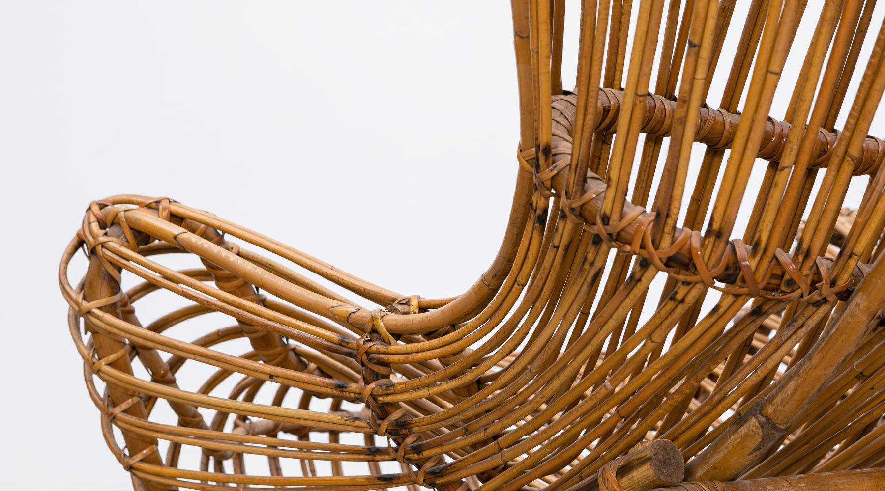 1950s Brown Basketwork Lounge Chair by Franco Albini 11