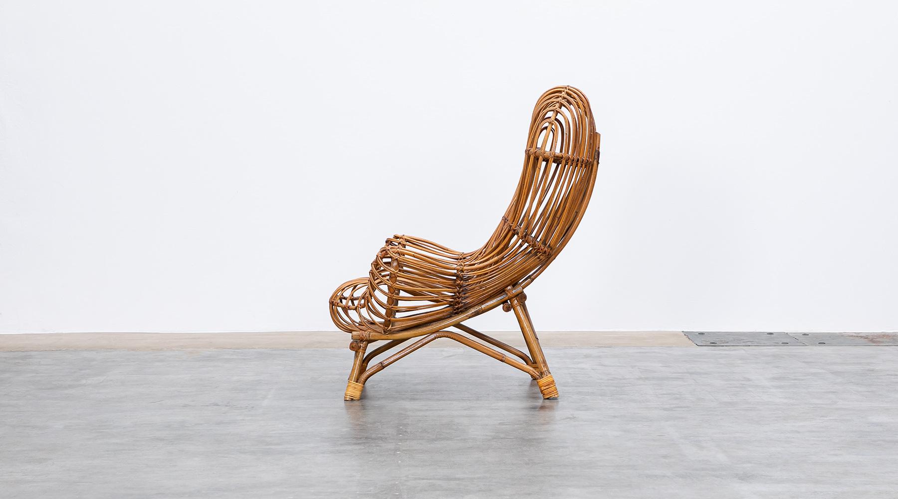 Mid-Century Modern 1950s Brown Basketwork Lounge Chair by Franco Albini