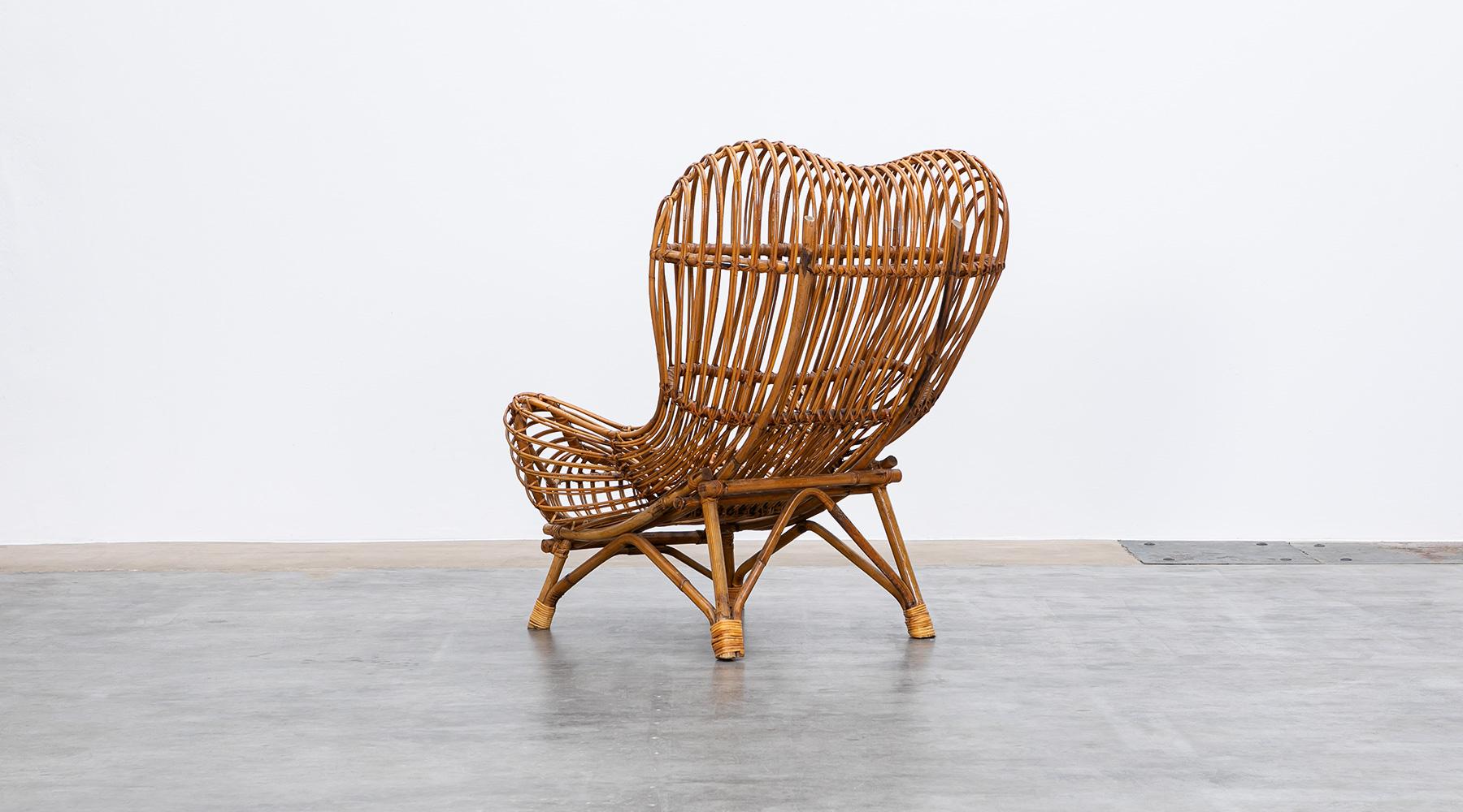 1950s Brown Basketwork Lounge Chair by Franco Albini In Good Condition In Frankfurt, Hessen, DE