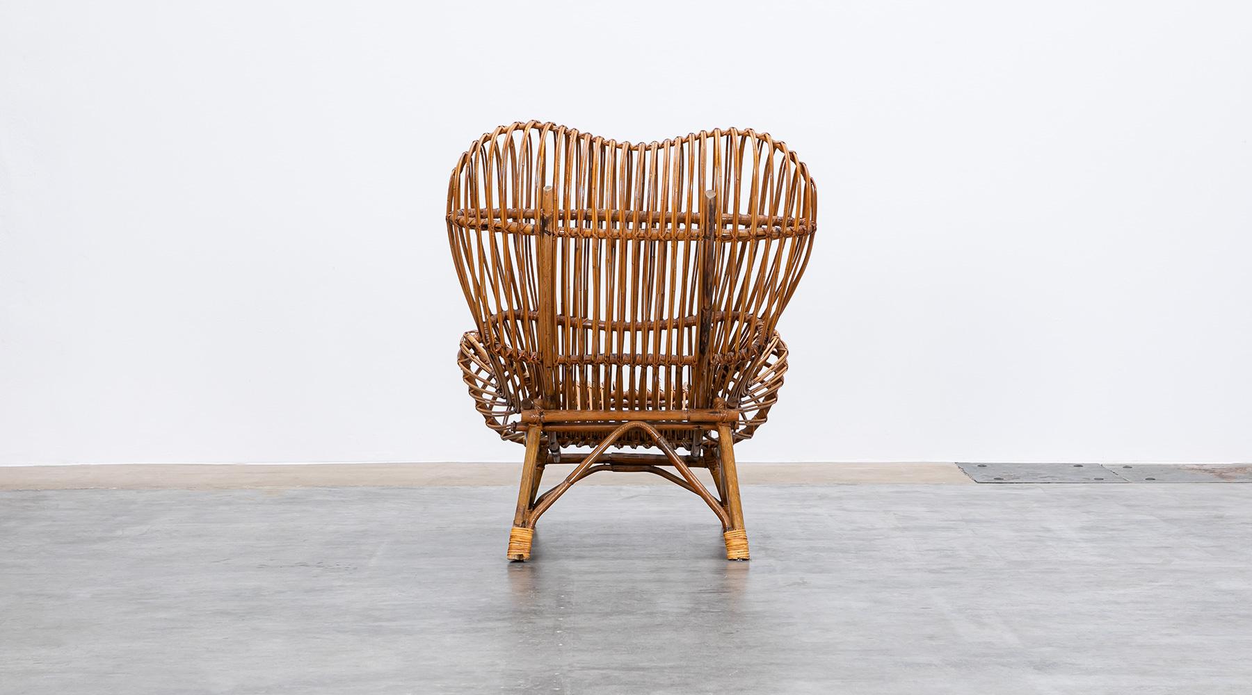 20th Century 1950s Brown Basketwork Lounge Chair by Franco Albini