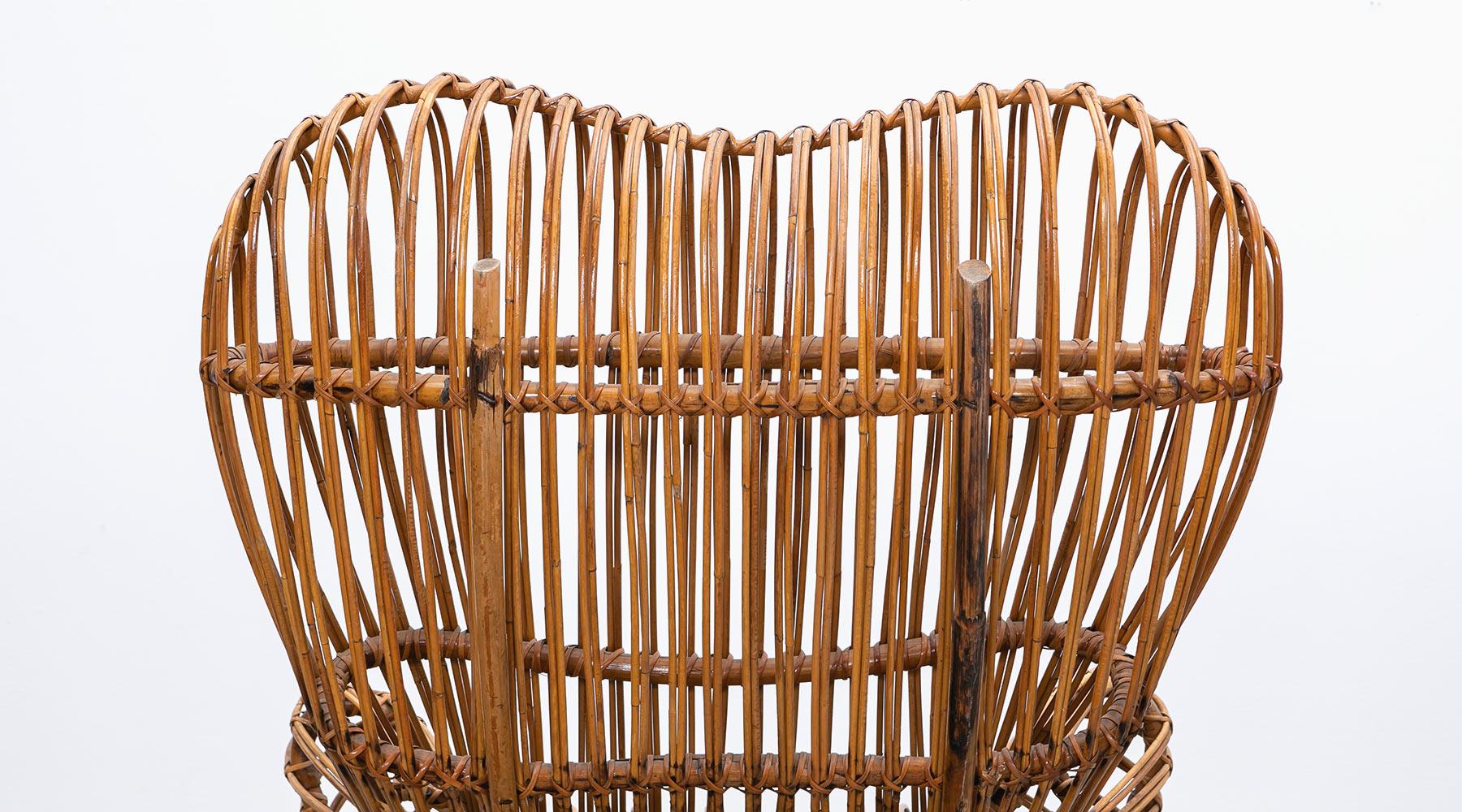 Wicker 1950s Brown Basketwork Lounge Chair by Franco Albini