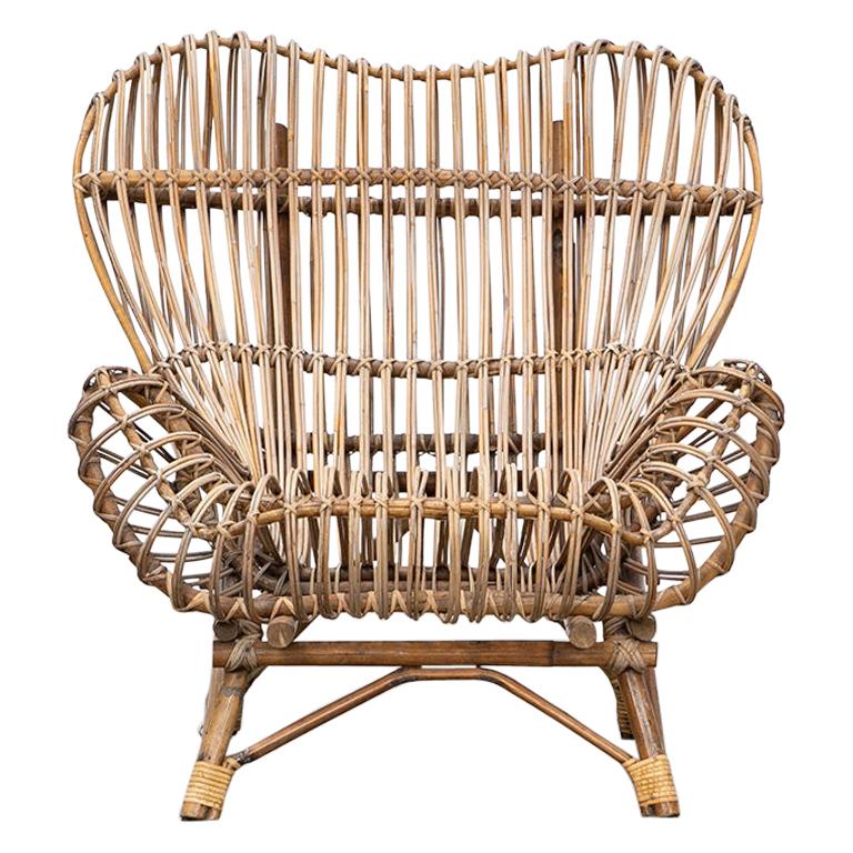 1950s Brown Basketwork Lounge Chair by Franco Albini