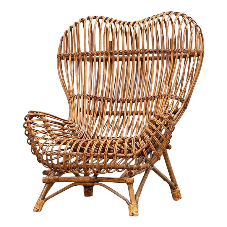 1950s Brown Basketwork Lounge Chair by Franco Albini