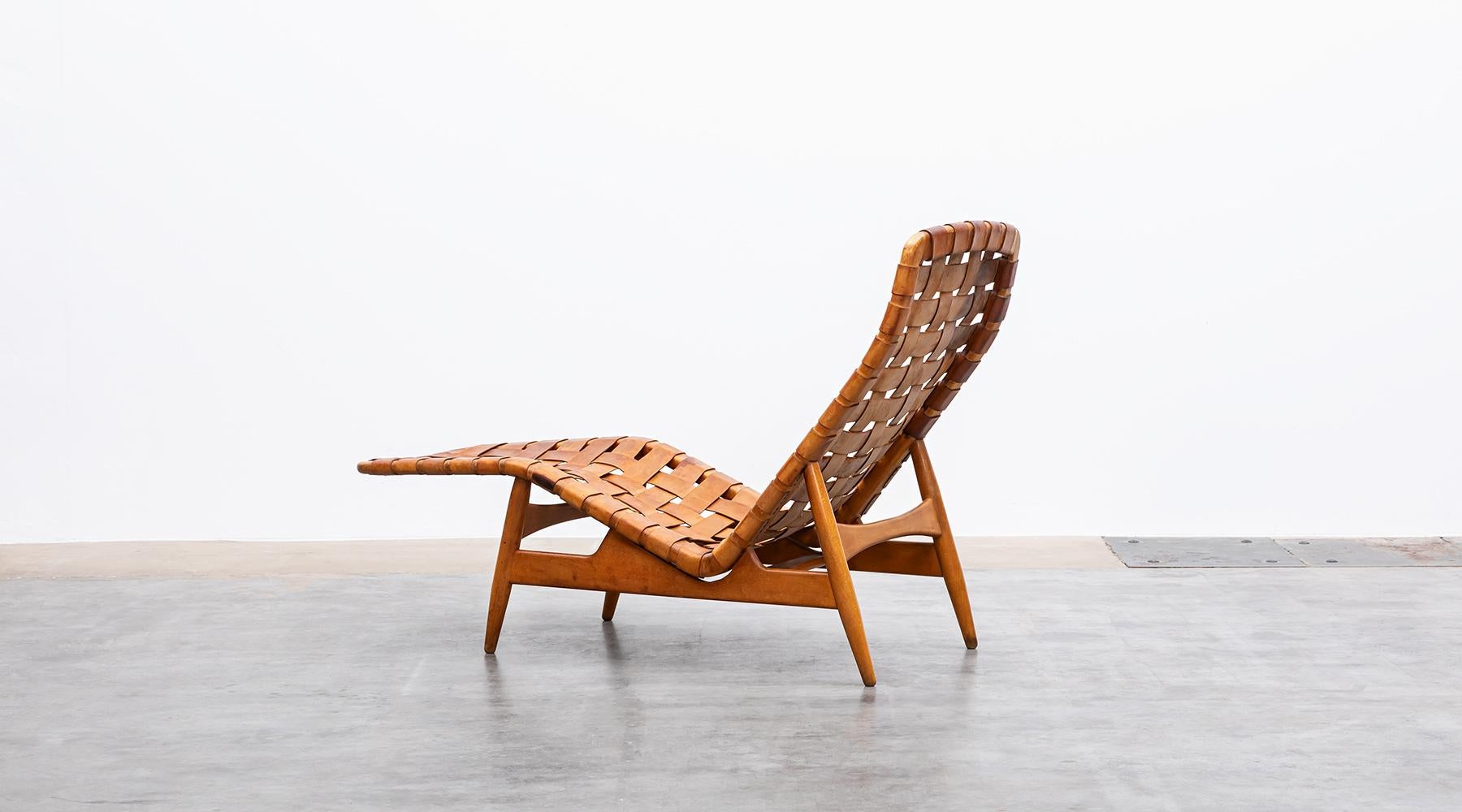 Danish 1950s, brown beech and leather Lounge Chair by Arne Vodder for Bovirke For Sale