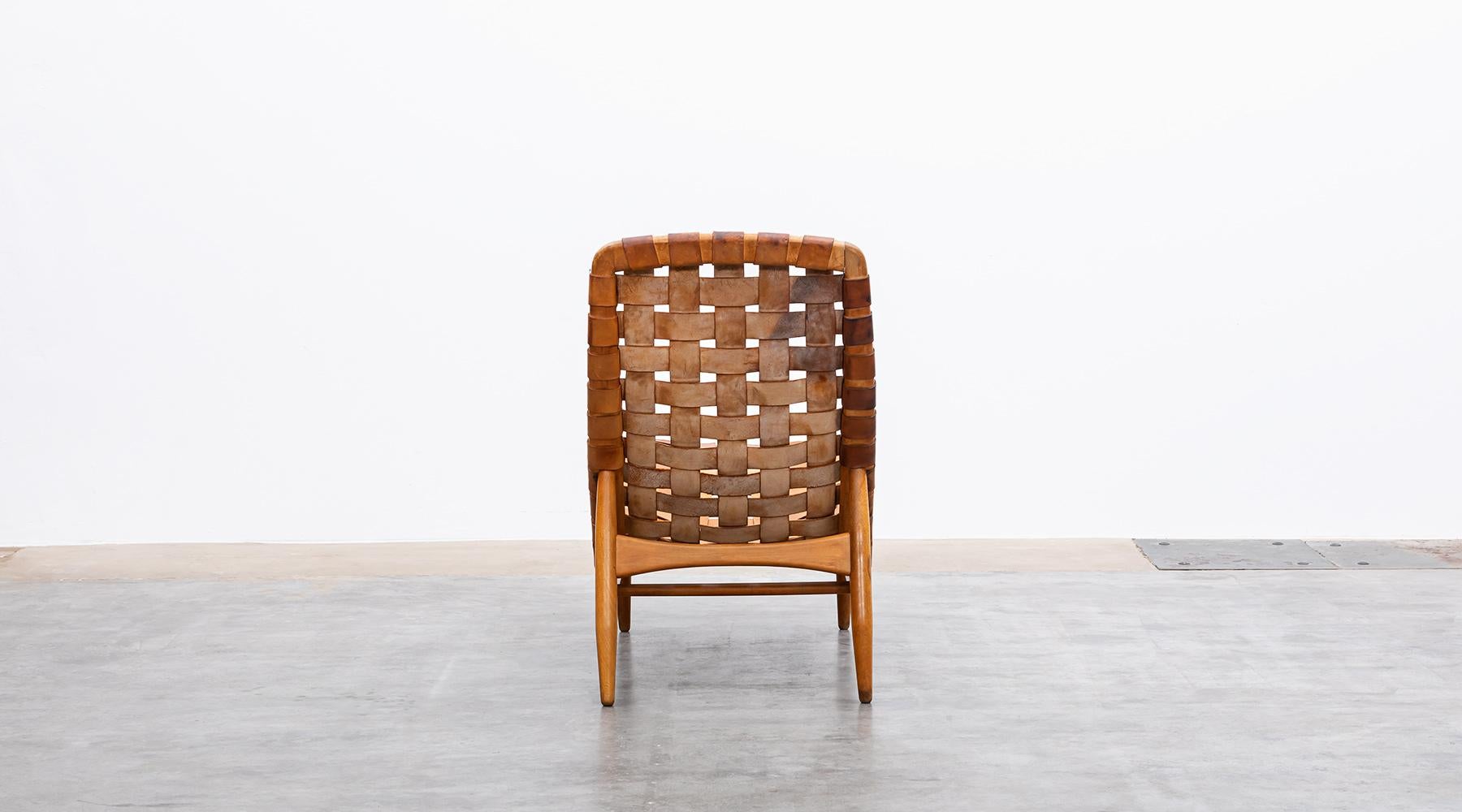 Mid-20th Century 1950s, brown beech and leather Lounge Chair by Arne Vodder for Bovirke For Sale