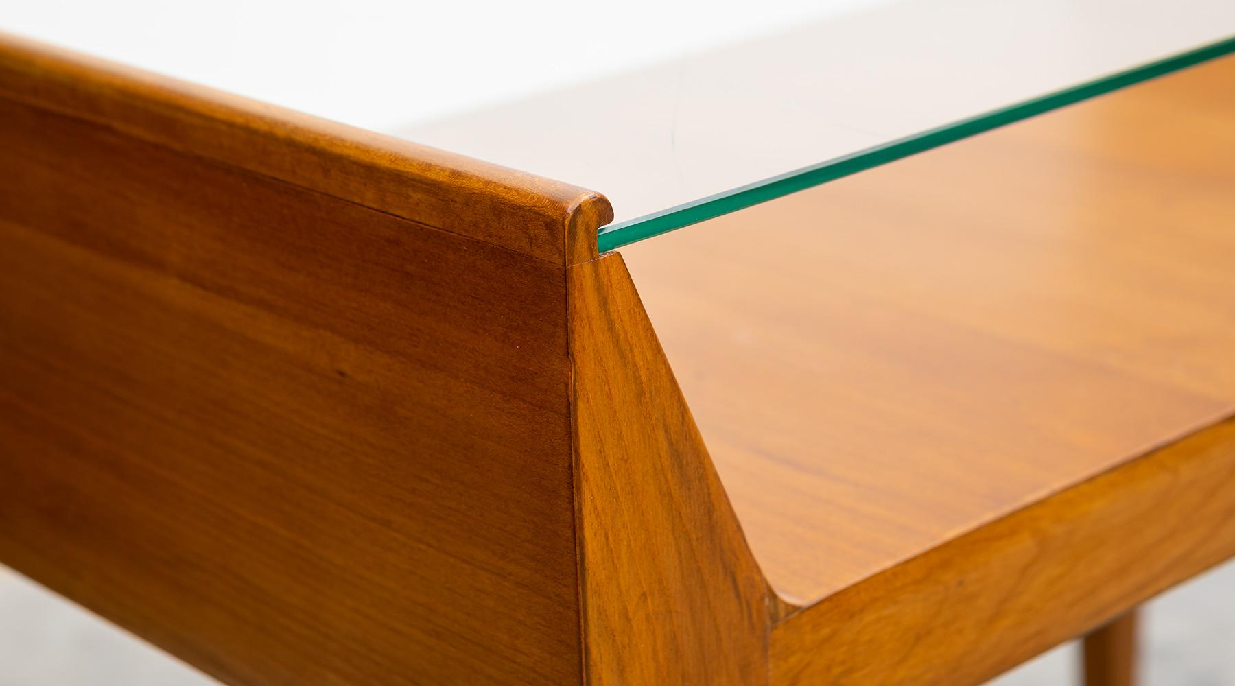 Glass 1950s Brown Cherrywood Console by Gio Ponti 'a' For Sale