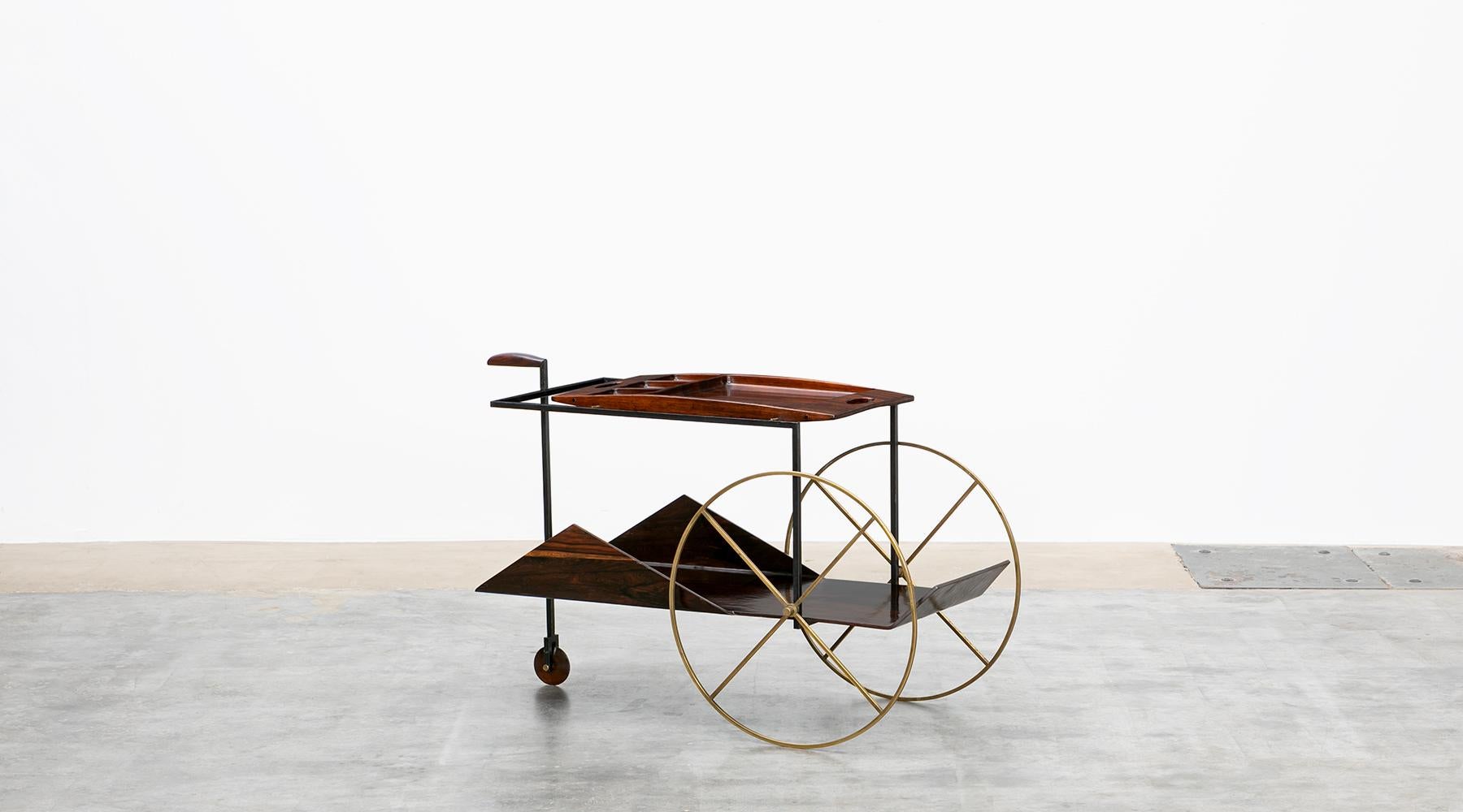 Mid-Century Modern 1950s brown wood Bar Cart by Jorge Zalszupin 'd' For Sale