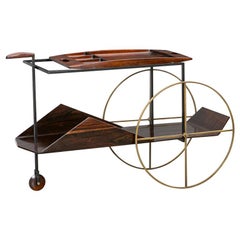 1950s brown wood Bar Cart by Jorge Zalszupin 'd'