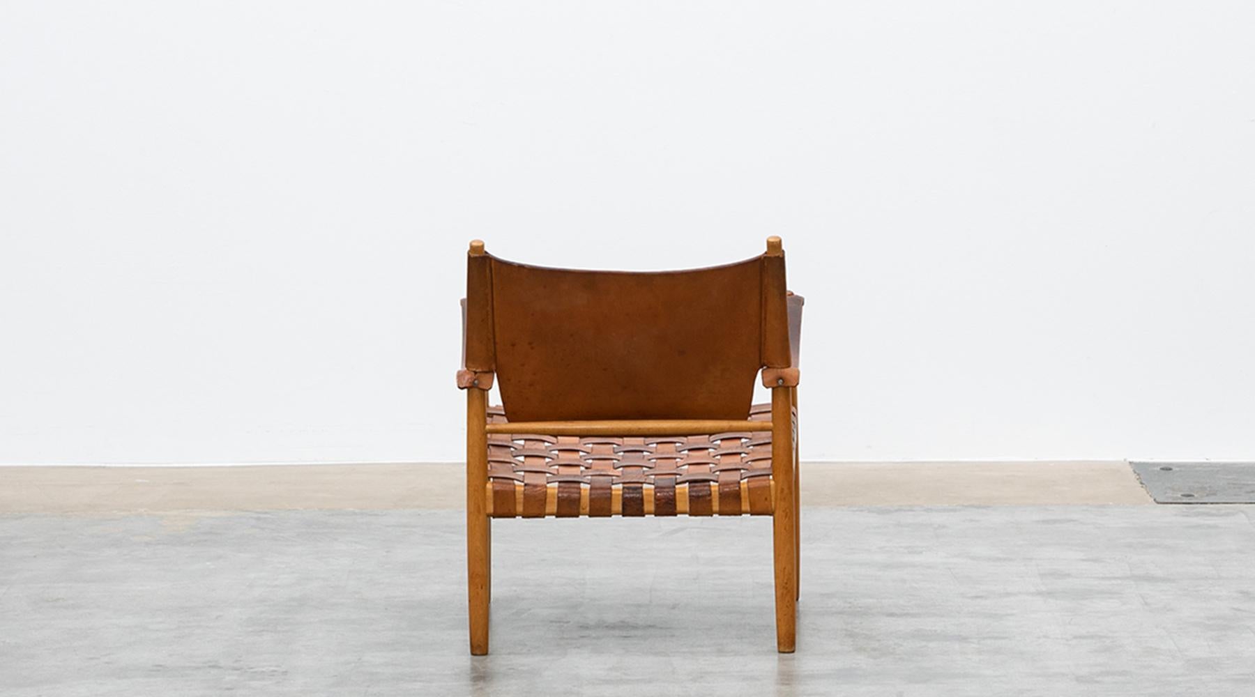 1950s Brown Leather and Oak Safari Lounge Chairs 4