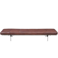 Vintage 1950s Brown Leather and Steel Base Daybed by Poul Kjaerholm