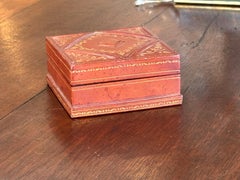 1950s Brown Leather Box With Gilt Decoration