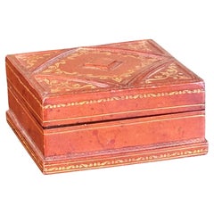 1950s Brown Leather Box With Gilt Decoration