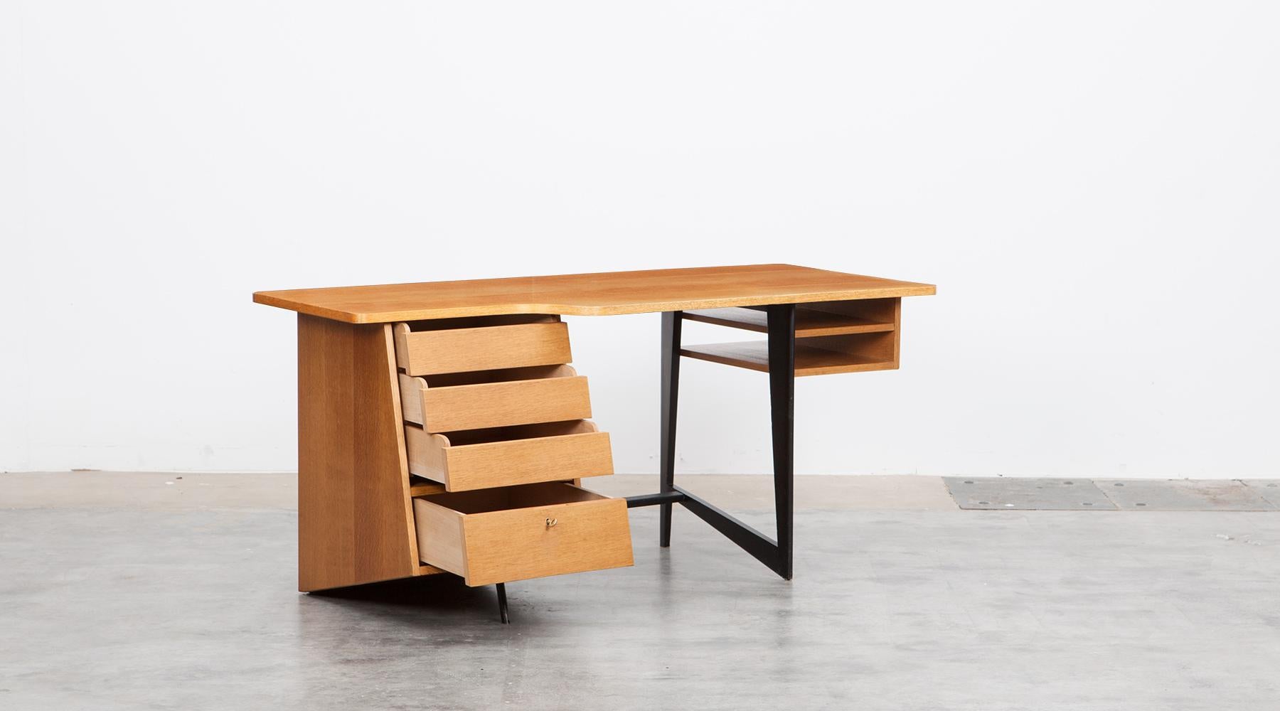 Mid-Century Modern 1950s Brown Oak Desk by Claude Vassal For Sale