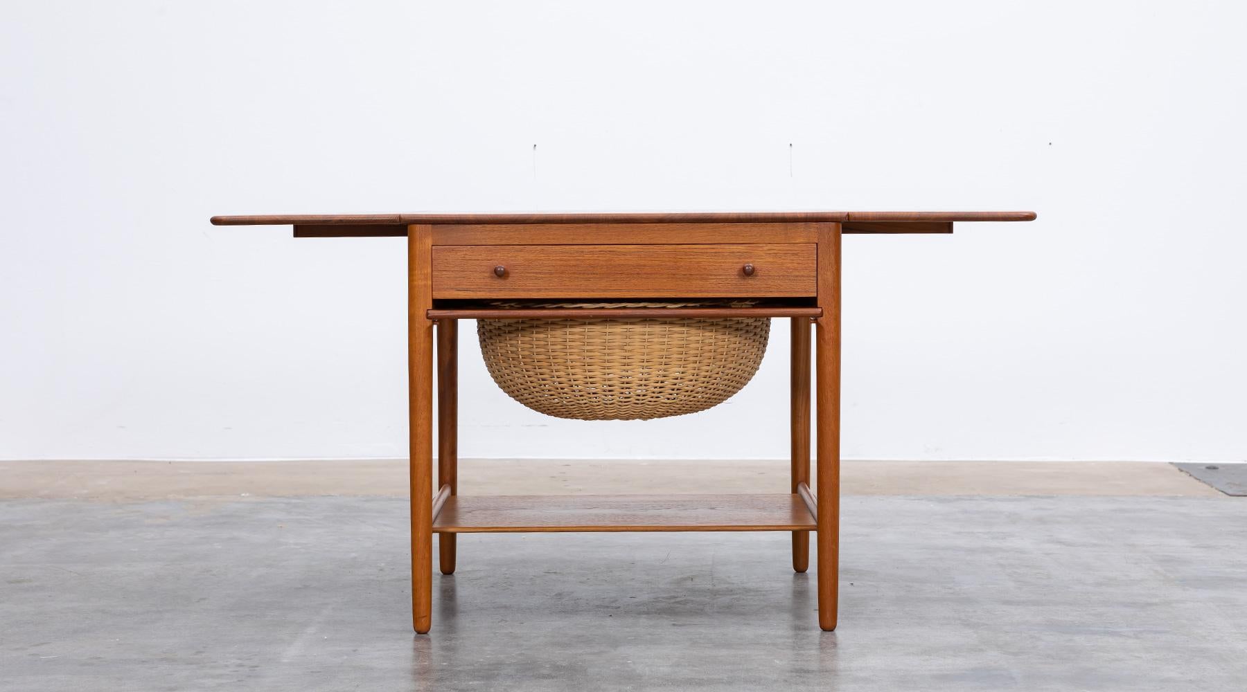 1950s Brown Teakwood Sewing Table by Hans Wegner 9