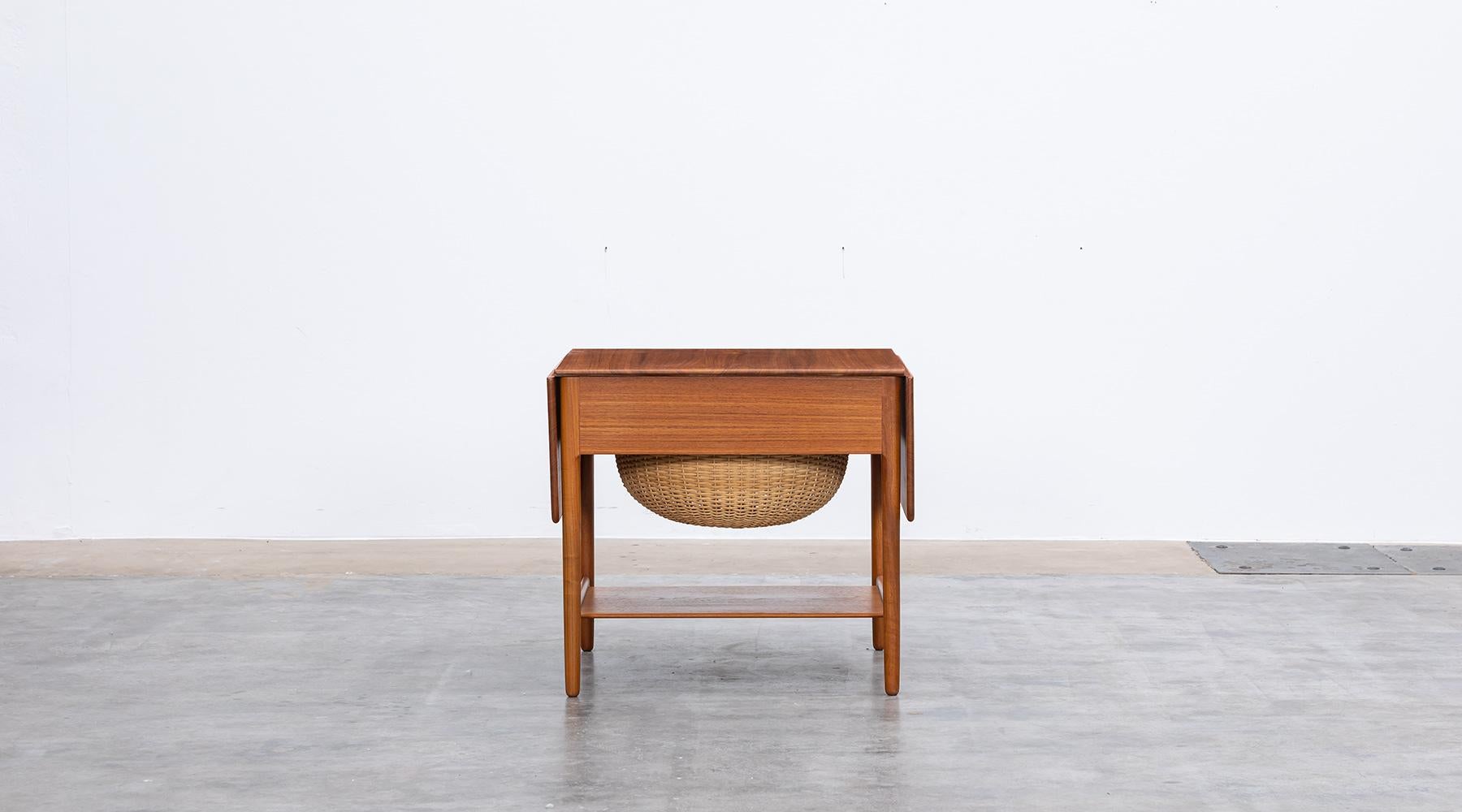 Mid-Century Modern 1950s Brown Teakwood Sewing Table by Hans Wegner