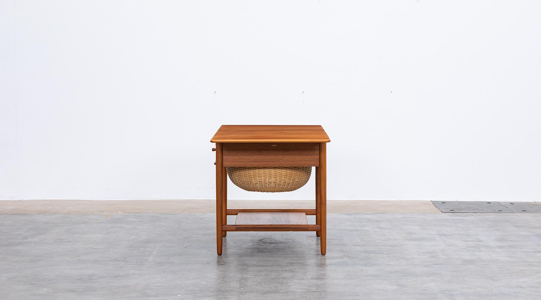 Wicker 1950s Brown Teakwood Sewing Table by Hans Wegner