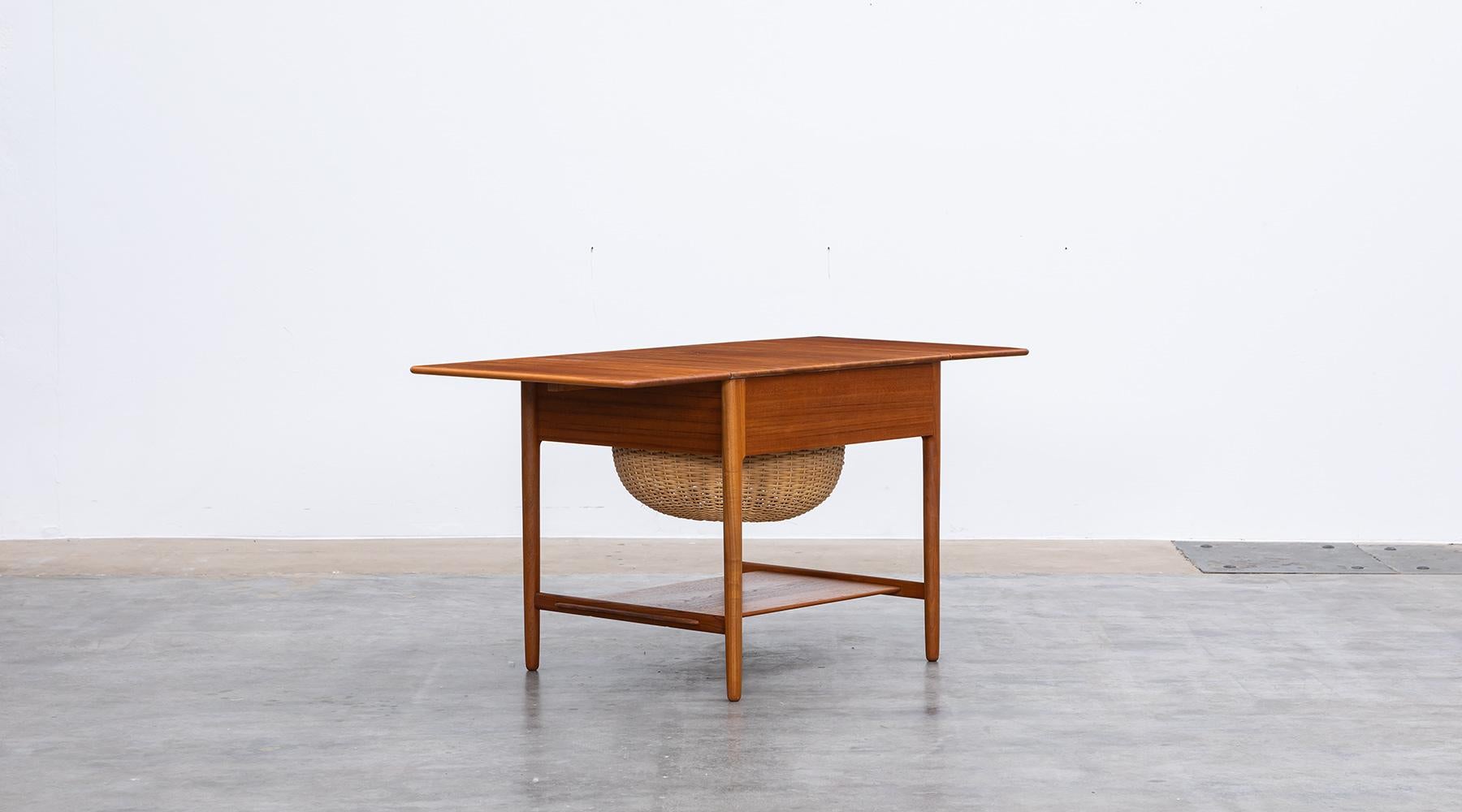 1950s Brown Teakwood Sewing Table by Hans Wegner 1