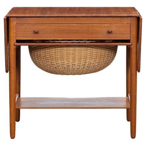 1950s Brown Teakwood Sewing Table by Hans Wegner