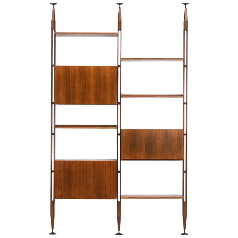 1950s Brown Teak and Aluminum Library by Franco Albini 'g' For Sale