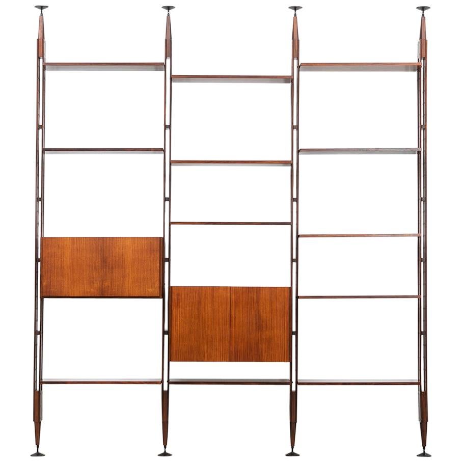1950s Brown Teak and Aluminum Library by Franco Albini 'h'