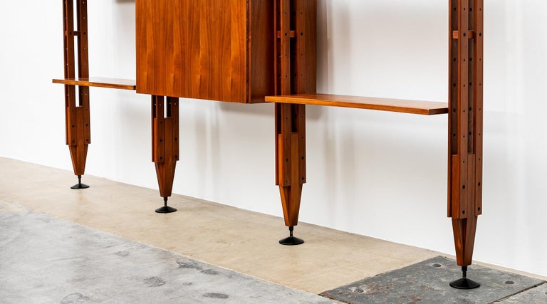 Mid-20th Century 1950s Brown Teak and Aluminum Library by Franco Albini 'i' For Sale