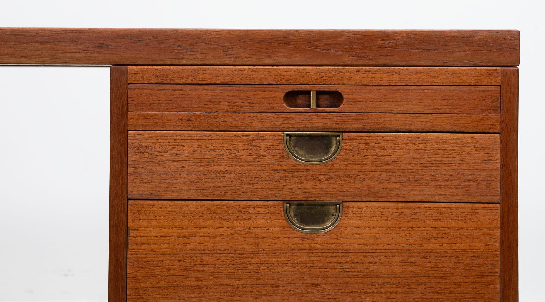 Mid-20th Century 1950s Brown Teak and Brass Details Desk 'd' by Børge Mogensen