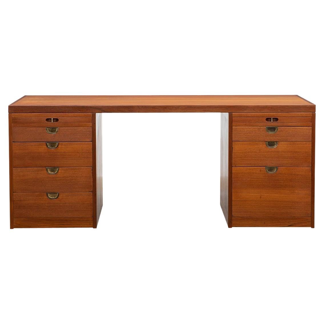 1950s Brown Teak and Brass Details Desk 'd' by Børge Mogensen