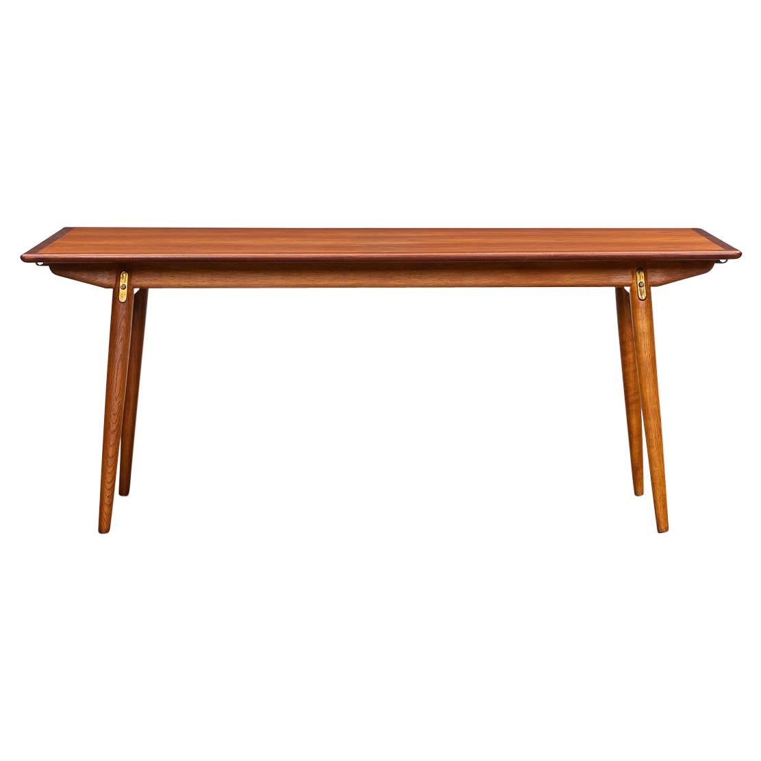 1950s Brown Teak and Oak Extendable Dining Table by Hans Wegner