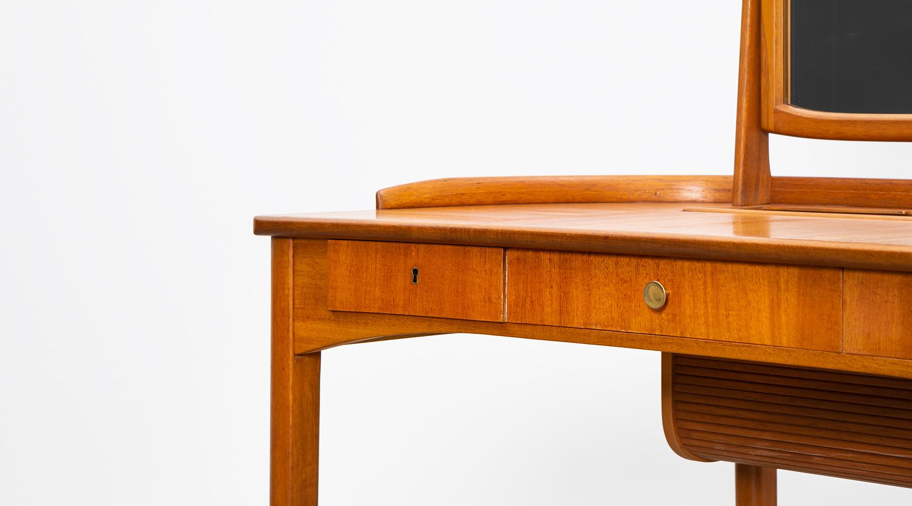 1950s Brown Teak Dressing Table with Stool by Carl Malmsten 3