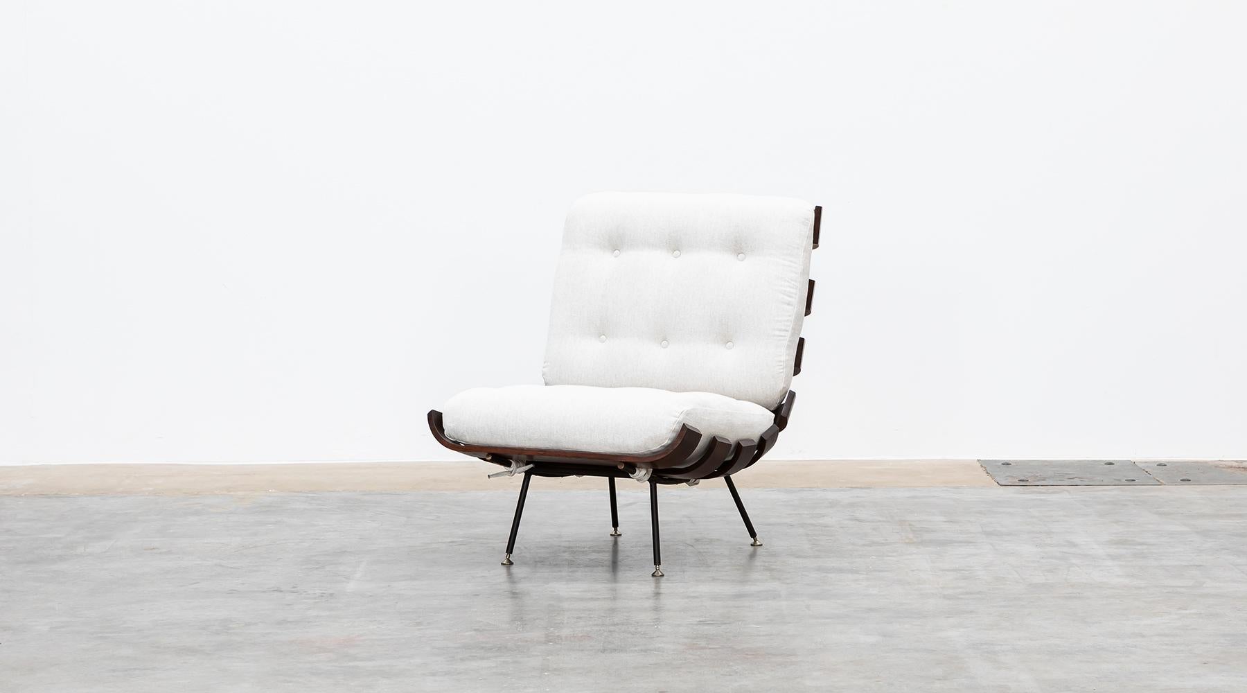 Mid-Century Modern 1950s Brown Teak Pair of Lounge Chairs by Martin Eisler and Carlo Hauner