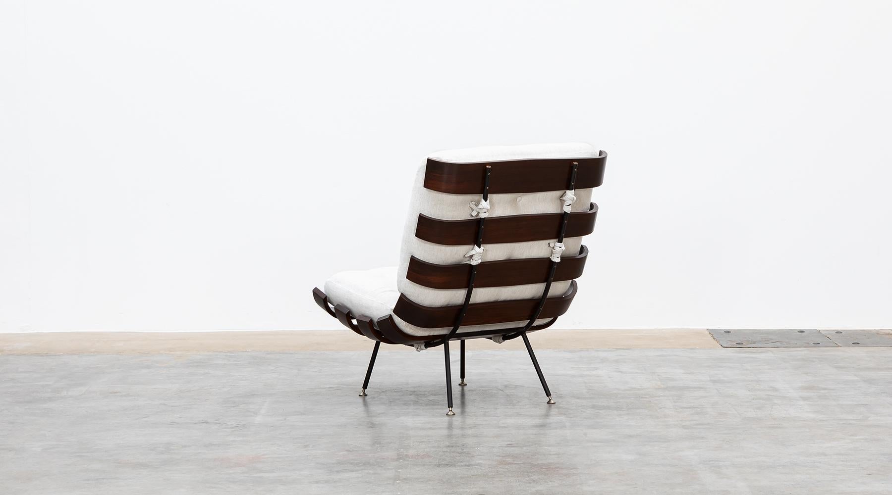 Metal 1950s Brown Teak Pair of Lounge Chairs by Martin Eisler and Carlo Hauner