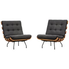 1950s Brown Teak Pair of Lounge Chairs by Martin Eisler and Carlo Hauner