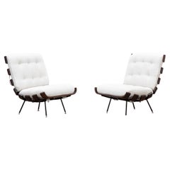 1950s Brown Teak Pair of Lounge Chairs by Martin Eisler and Carlo Hauner