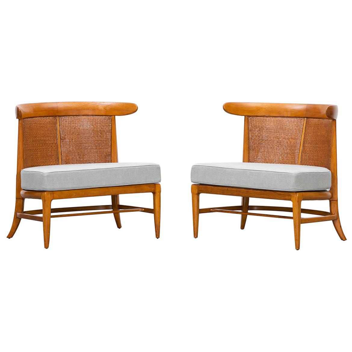 1950s Brown Walnut and Cane Lounge Chairs by Lubberts and Mulder 'i'