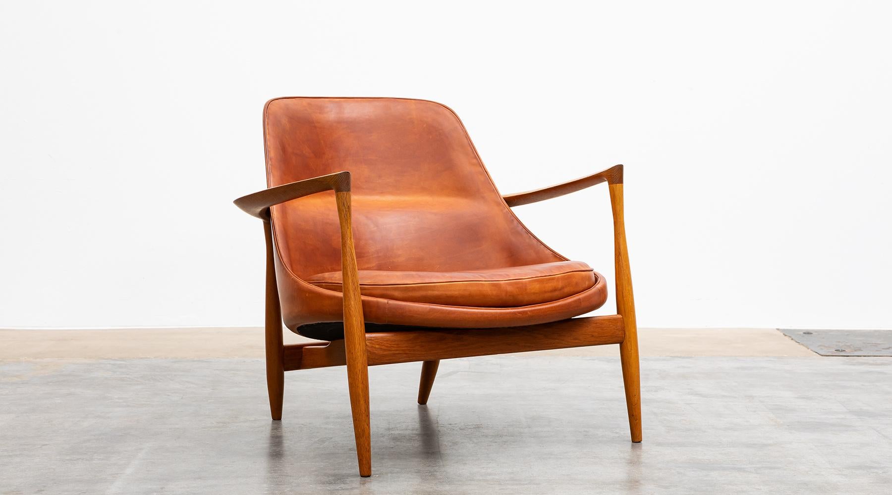 1950's Brown Wooden and Leather Lounge Chairs with Ottoman by Ib Kofod-Larsen For Sale 3