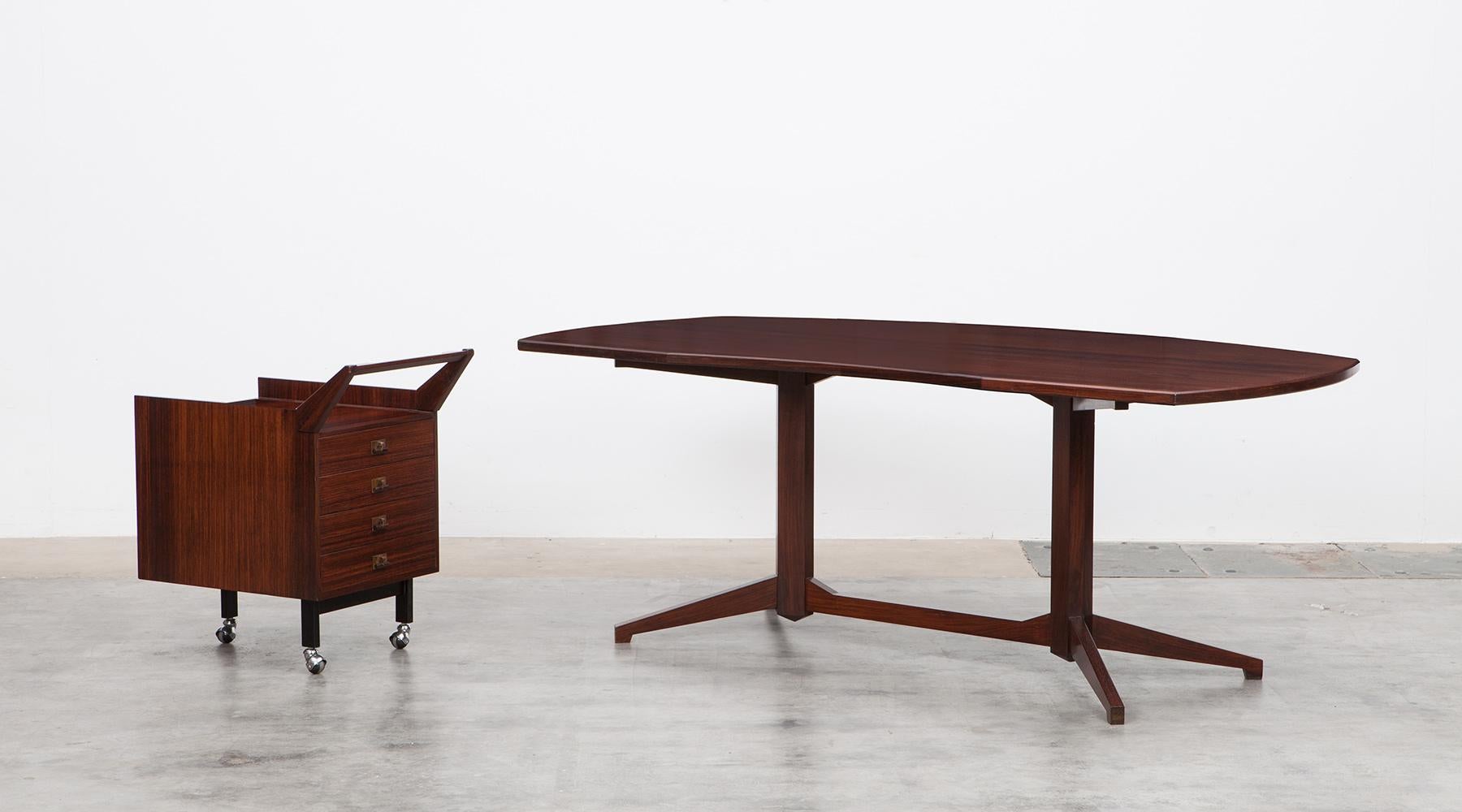 Office Set, Desk & container, wood, brass details, Franco Ablini for Poggi, Italy, 1956.

This amazing set of a Desk and a container by Italian designer Franco Albini comes in lavish wood. The table top has been restored at some parts. The whole