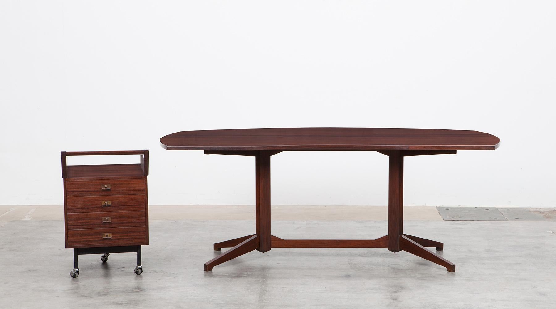 Mid-Century Modern 1950s Brown Wooden Desk with Matching Container by Franco Albini For Sale