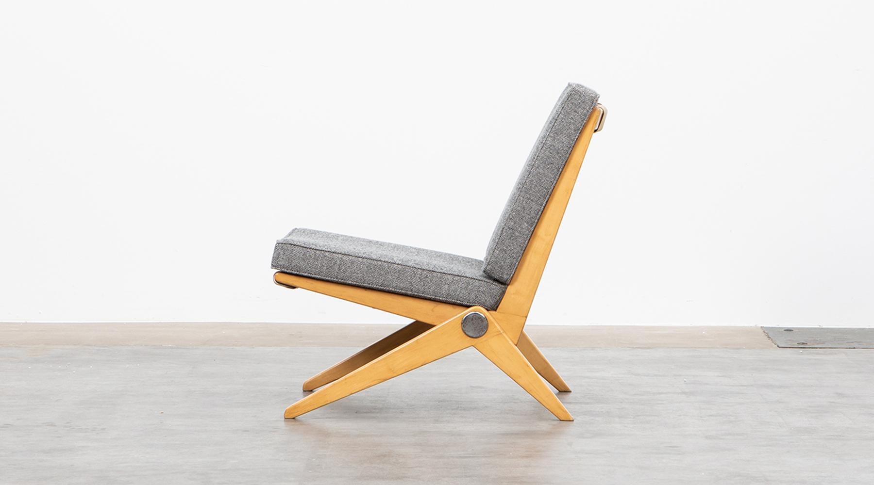 Mid-Century Modern 1950s Brown Wooden Easy Chair by Pierre Jeanneret 'd' For Sale