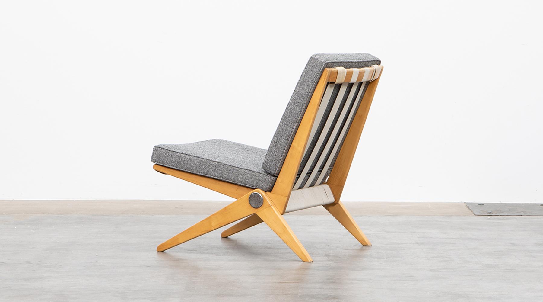 American 1950s Brown Wooden Easy Chair by Pierre Jeanneret 'd' For Sale