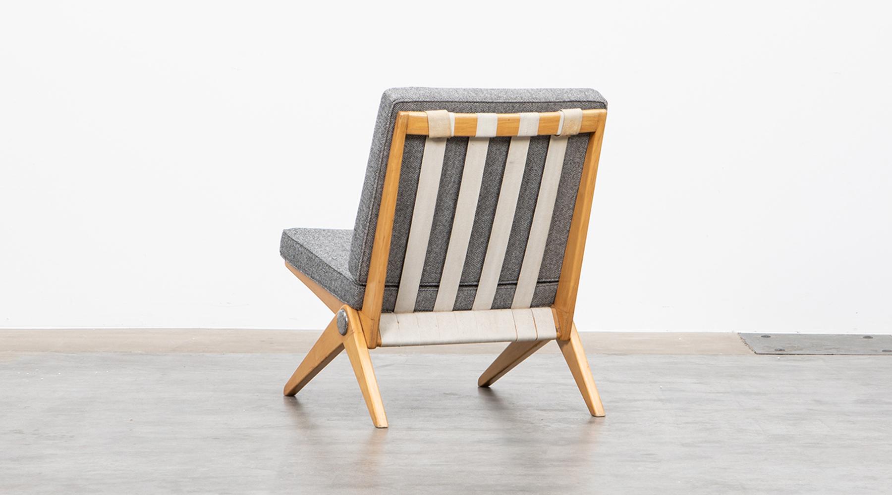 Mid-20th Century 1950s Brown Wooden Easy Chair by Pierre Jeanneret 'd' For Sale